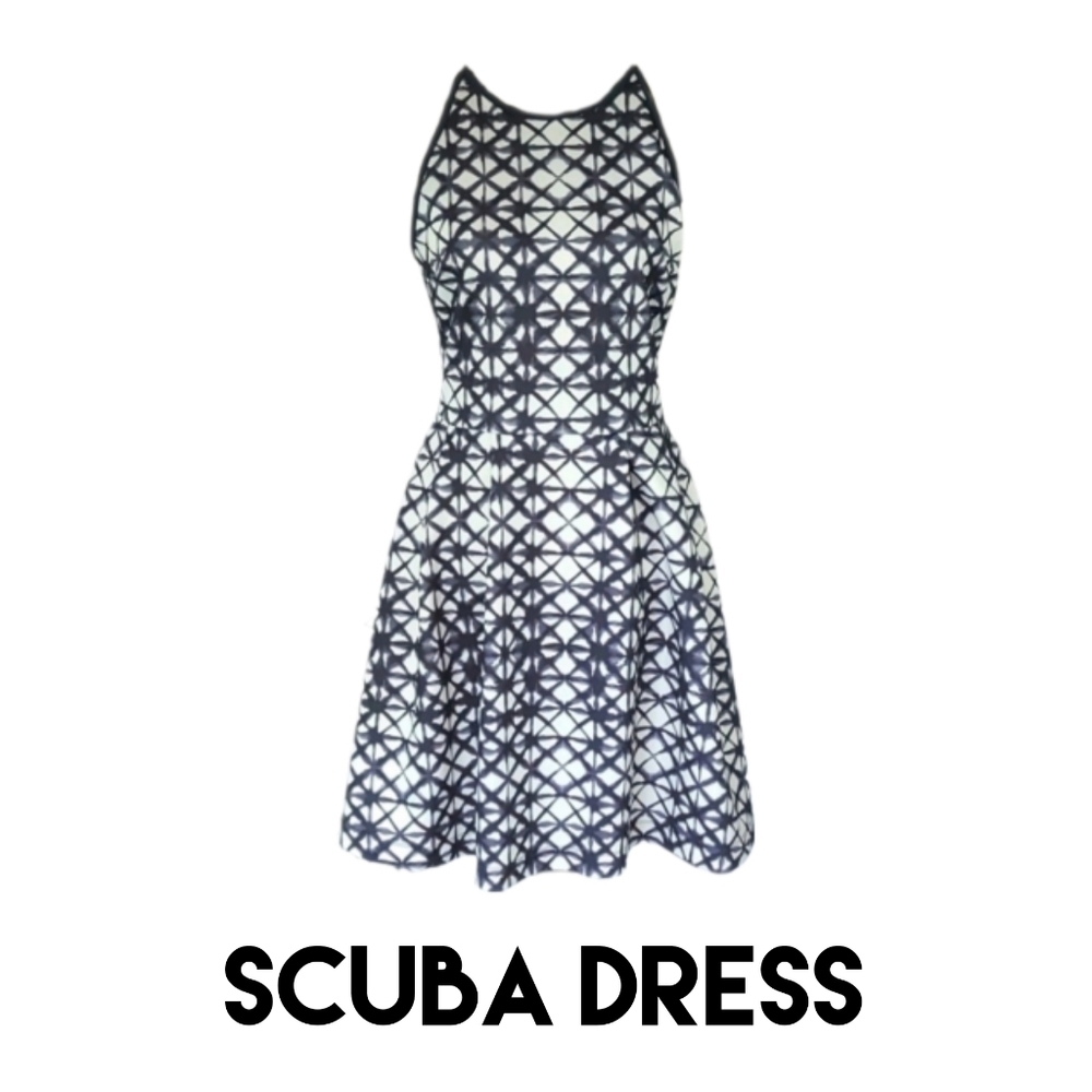 Retro Geometric Scuba Dress Black White A-Line Y2K Dress